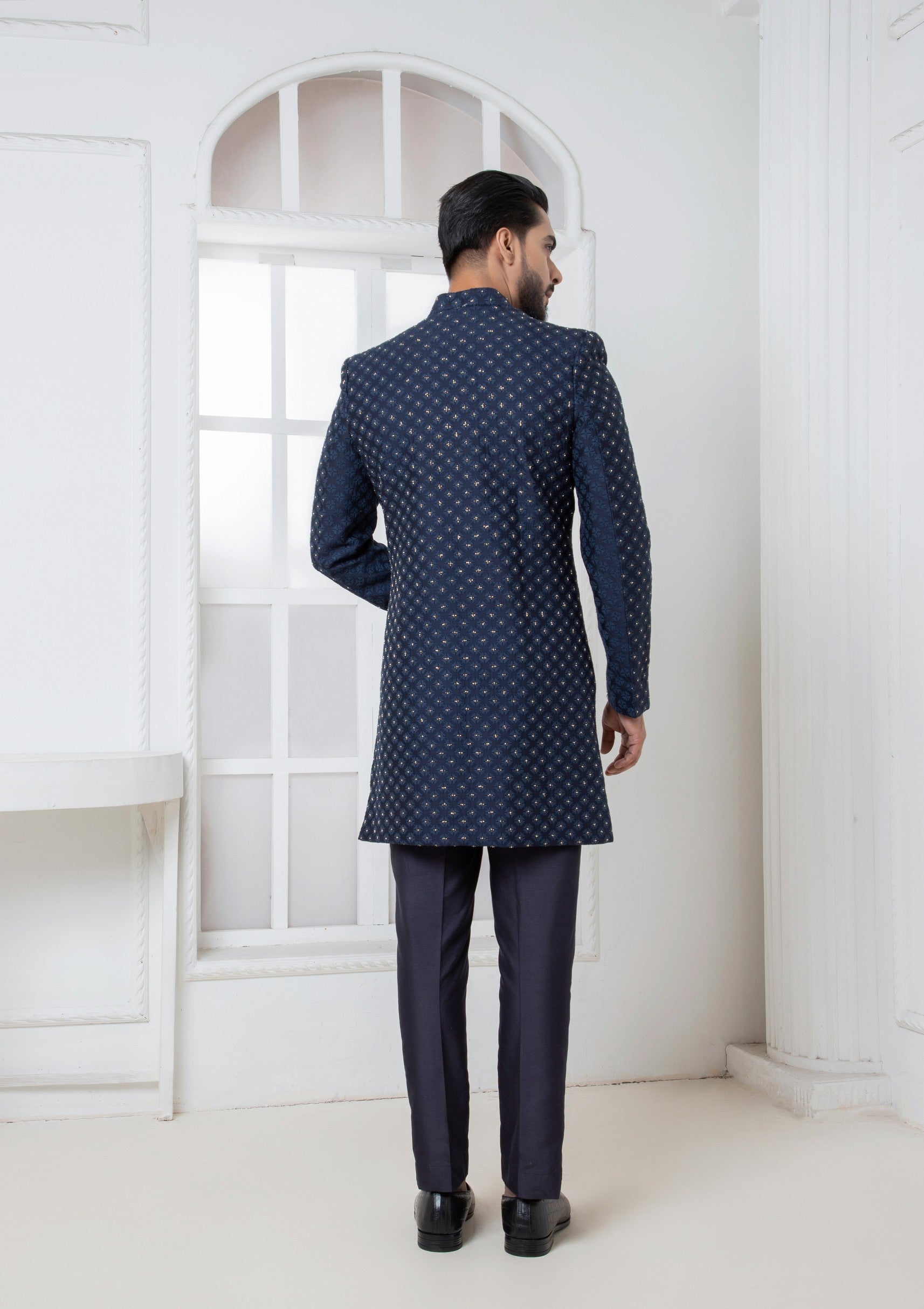 Navy Blue Embellished Bandhgala