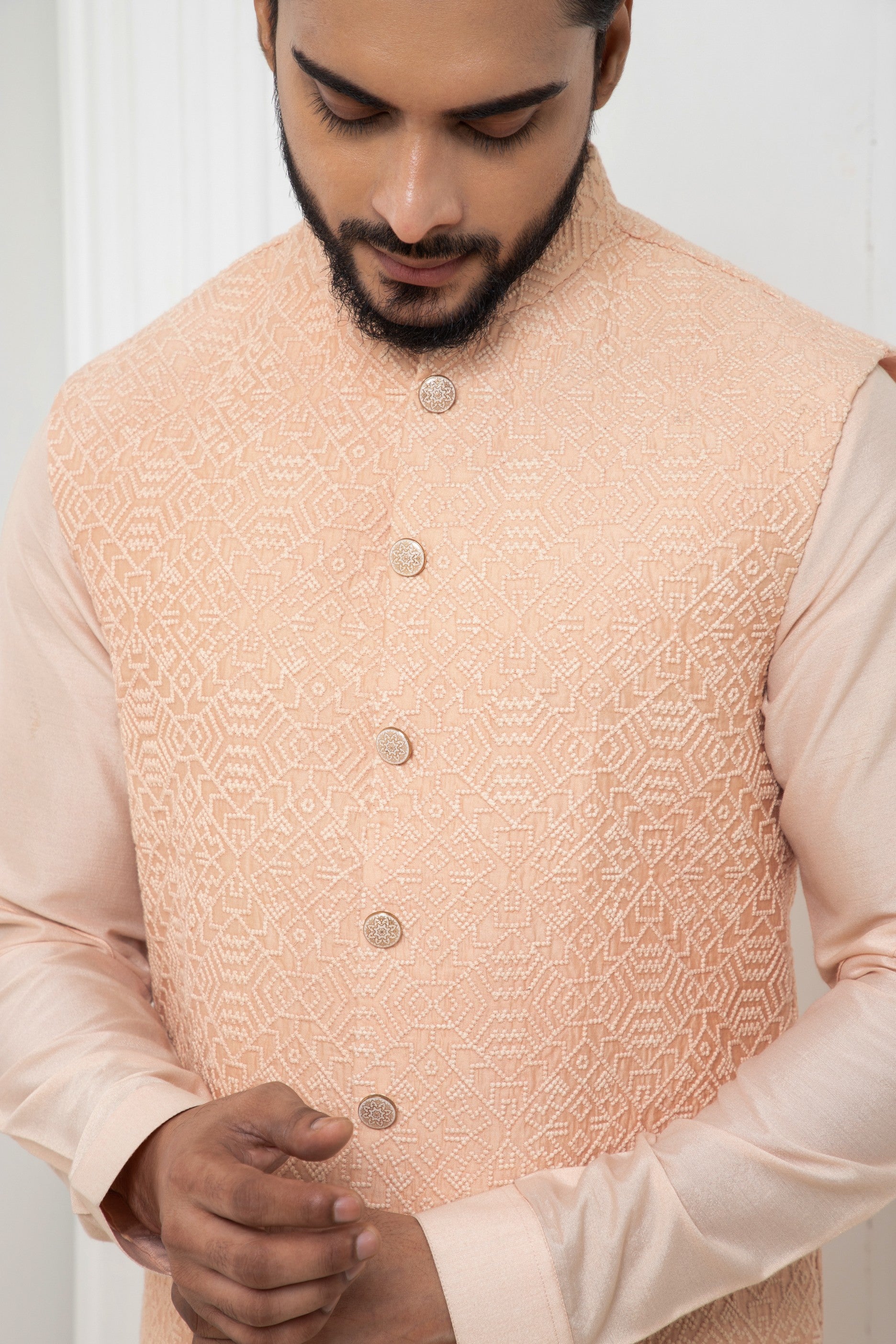 Powder pink jacket with kurta set