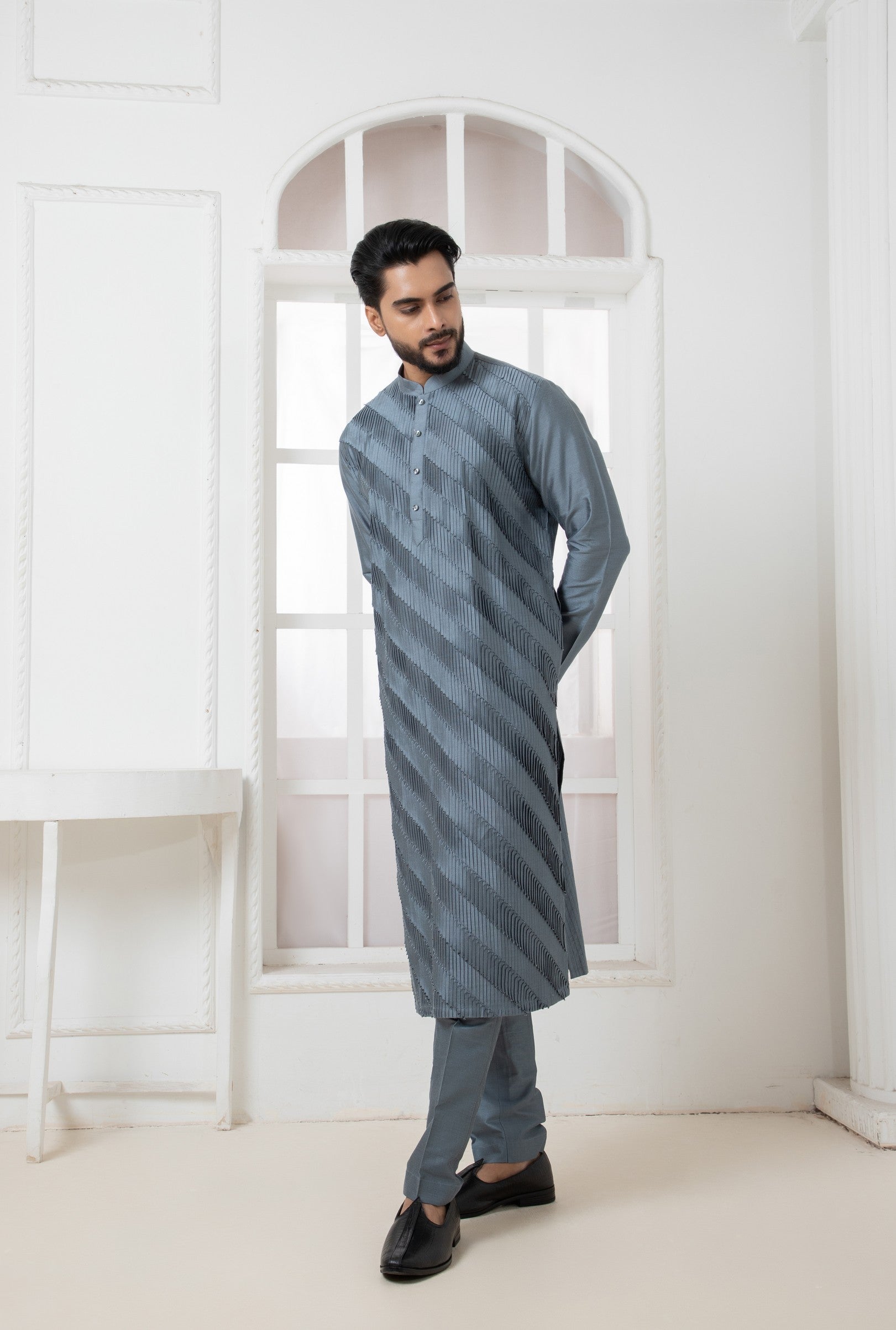 Grey Pintuck Kurta set