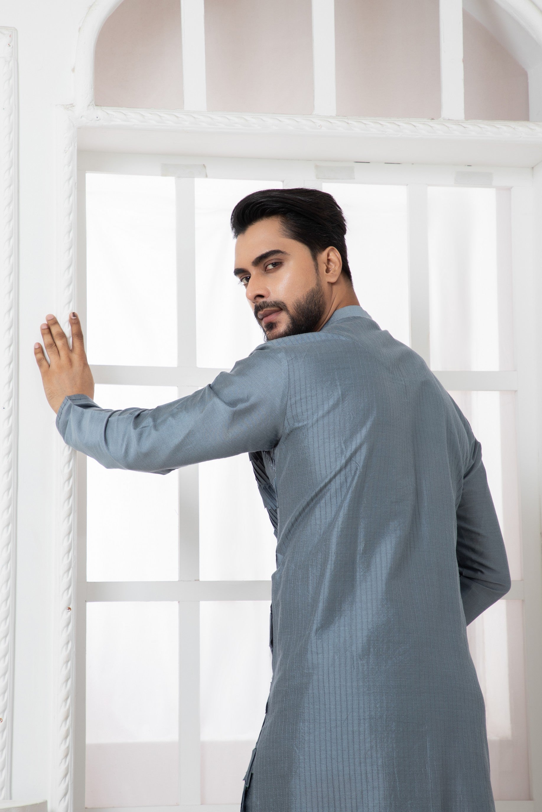 Grey Pintuck Kurta set