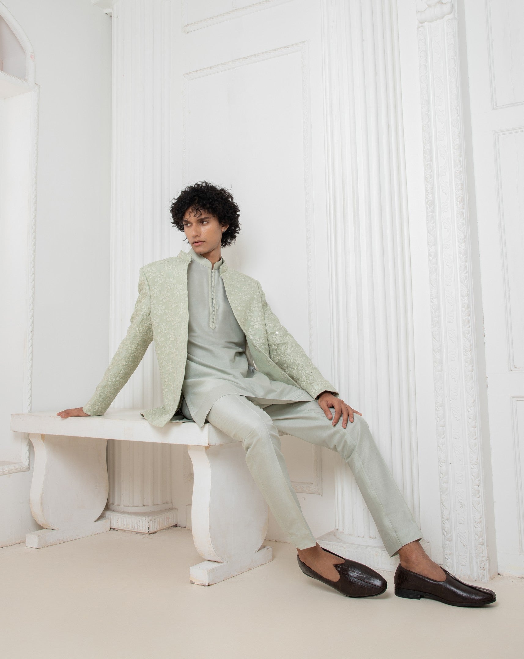 Aqua coat with Kurta Set