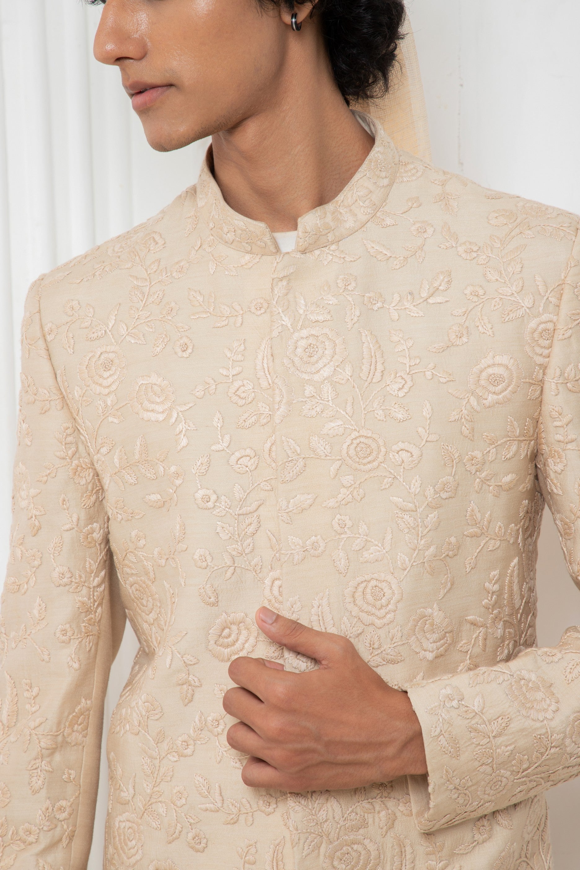 Fawn threadwork Sherwani