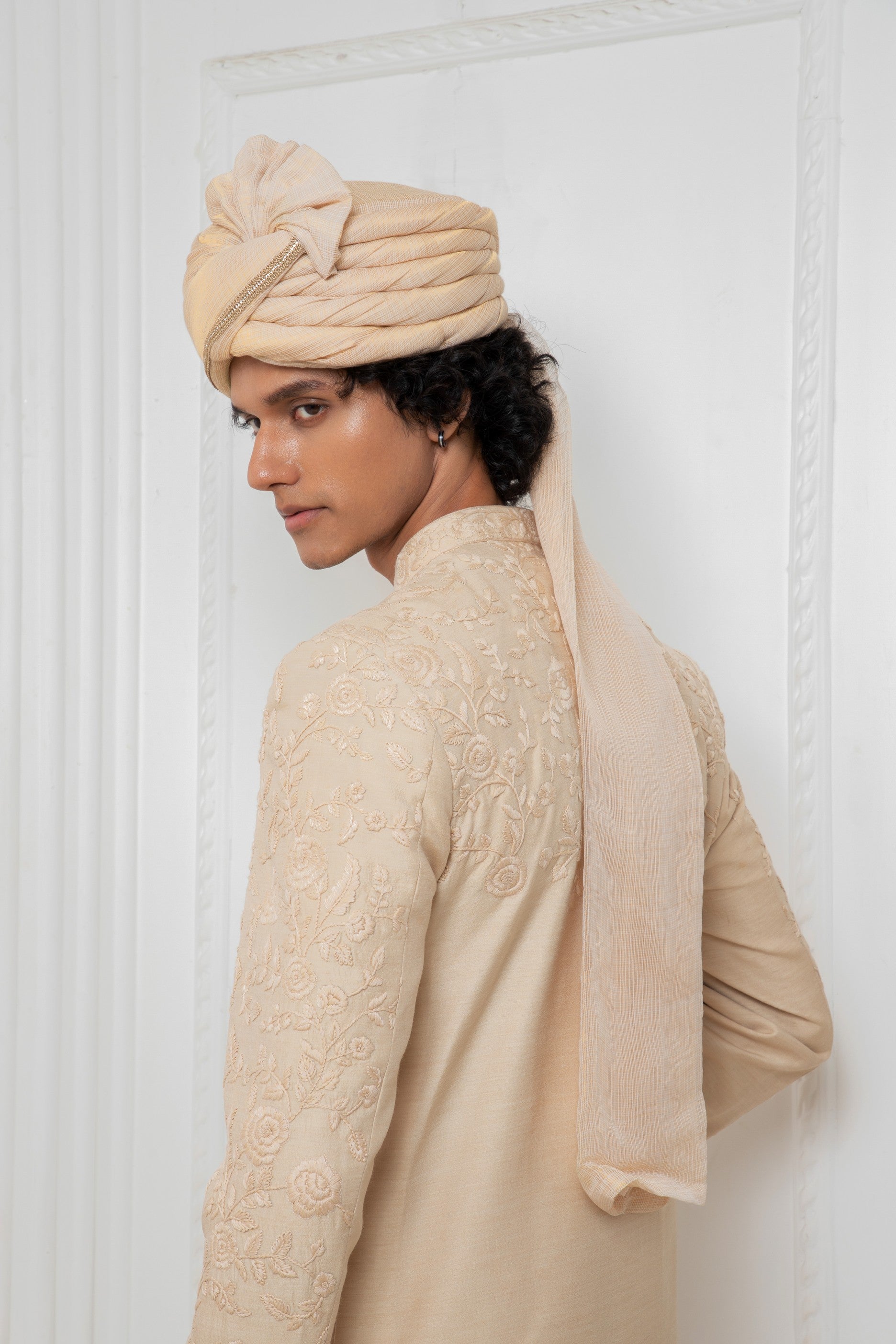 Fawn threadwork Sherwani