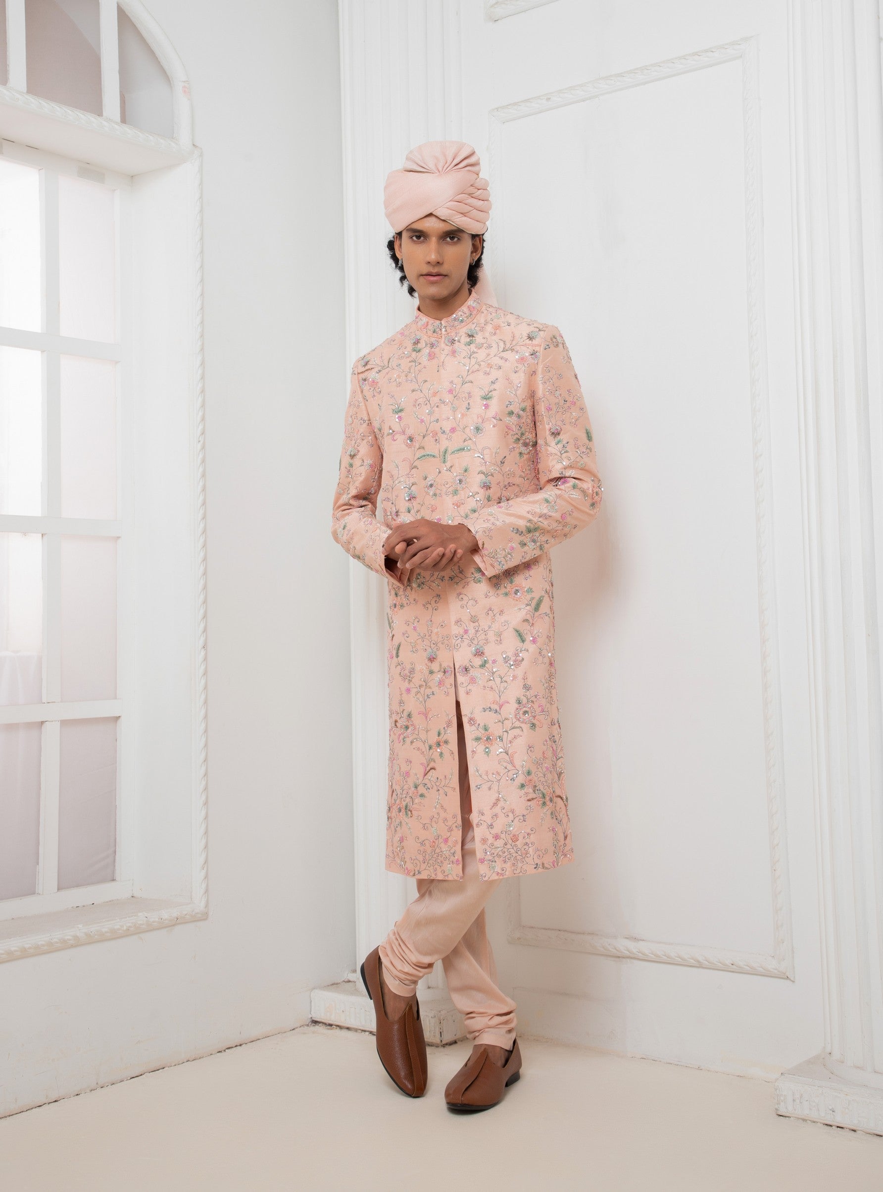 Pink Hand embroidered Sherwani