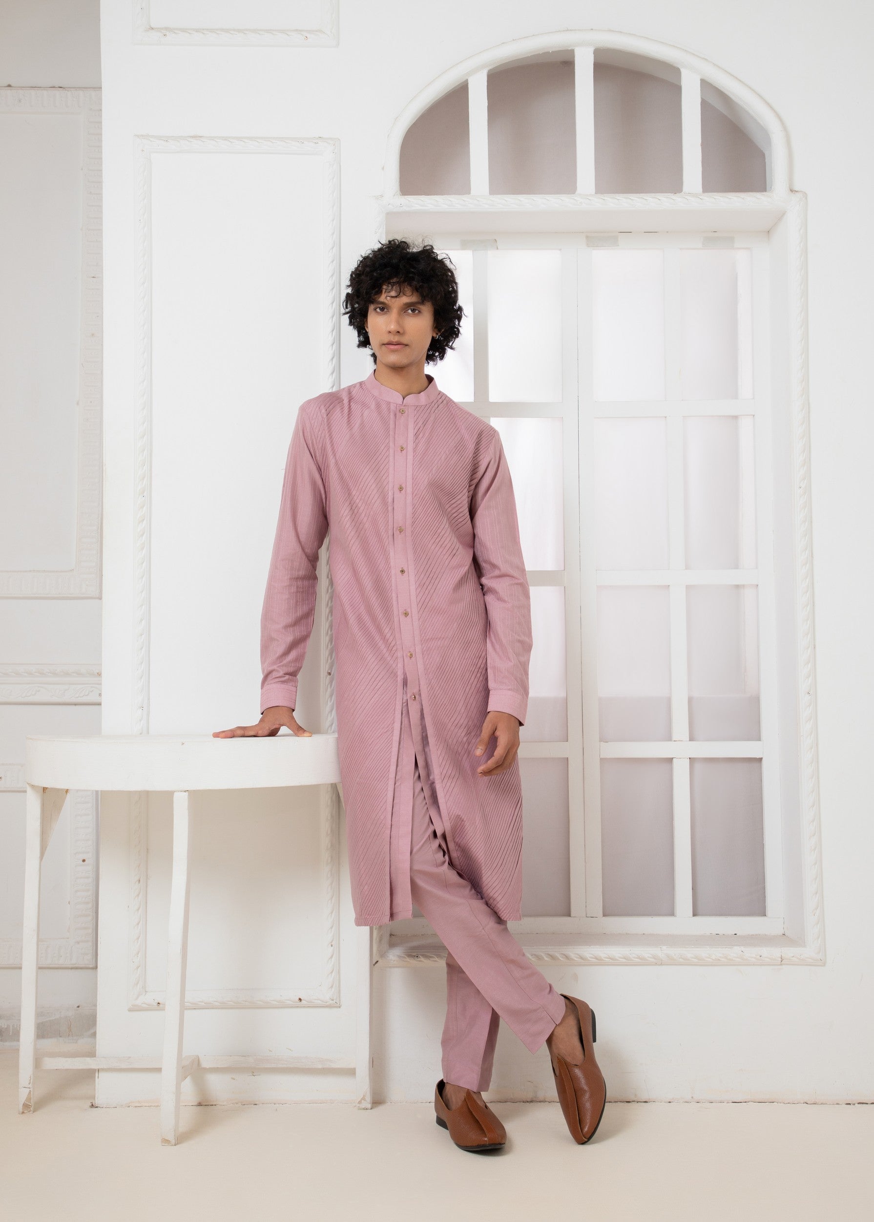 Purple Pintuck Kurta Set