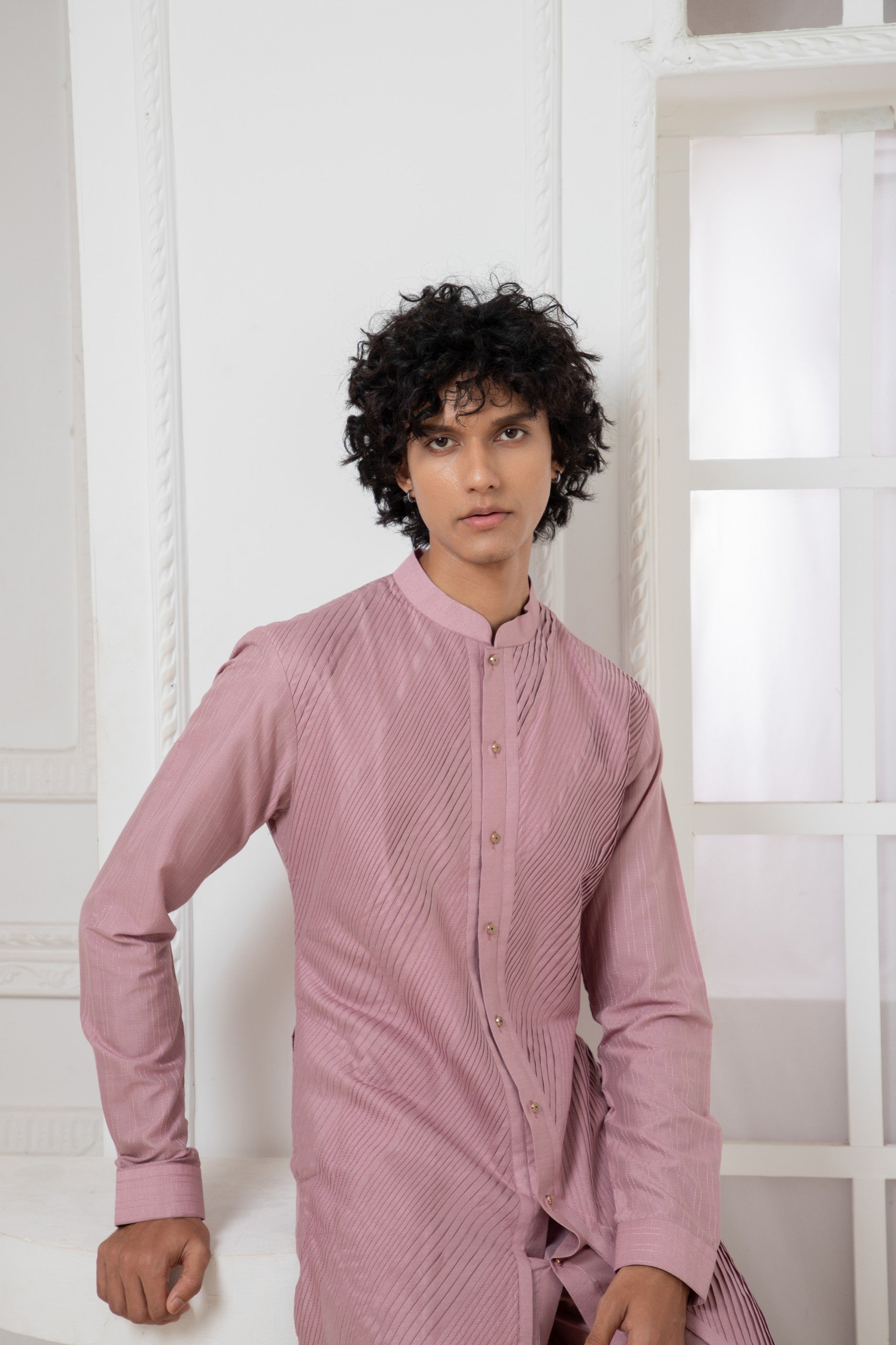 Purple Pintuck Kurta Set