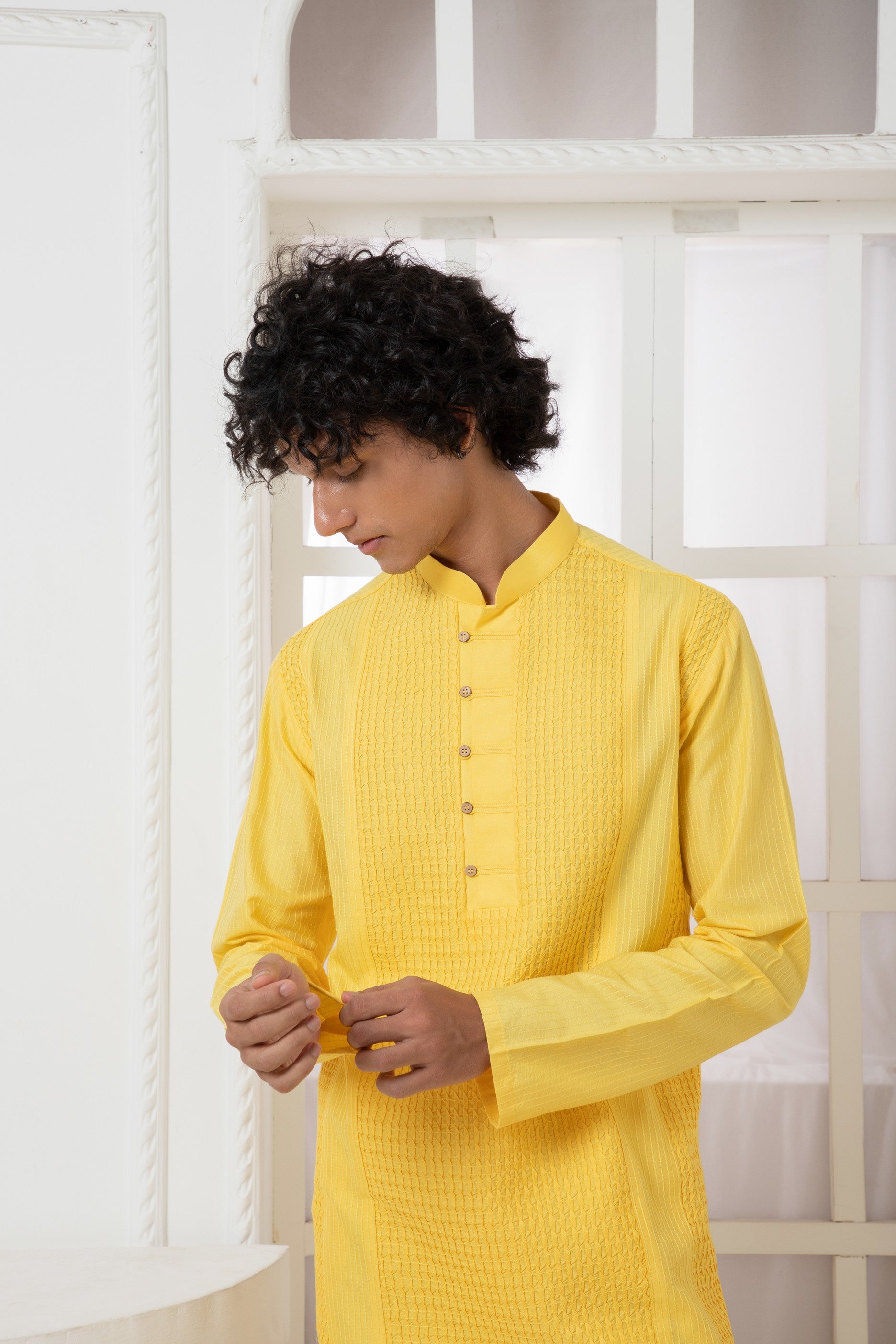 Yellow crush pintuck kurta set