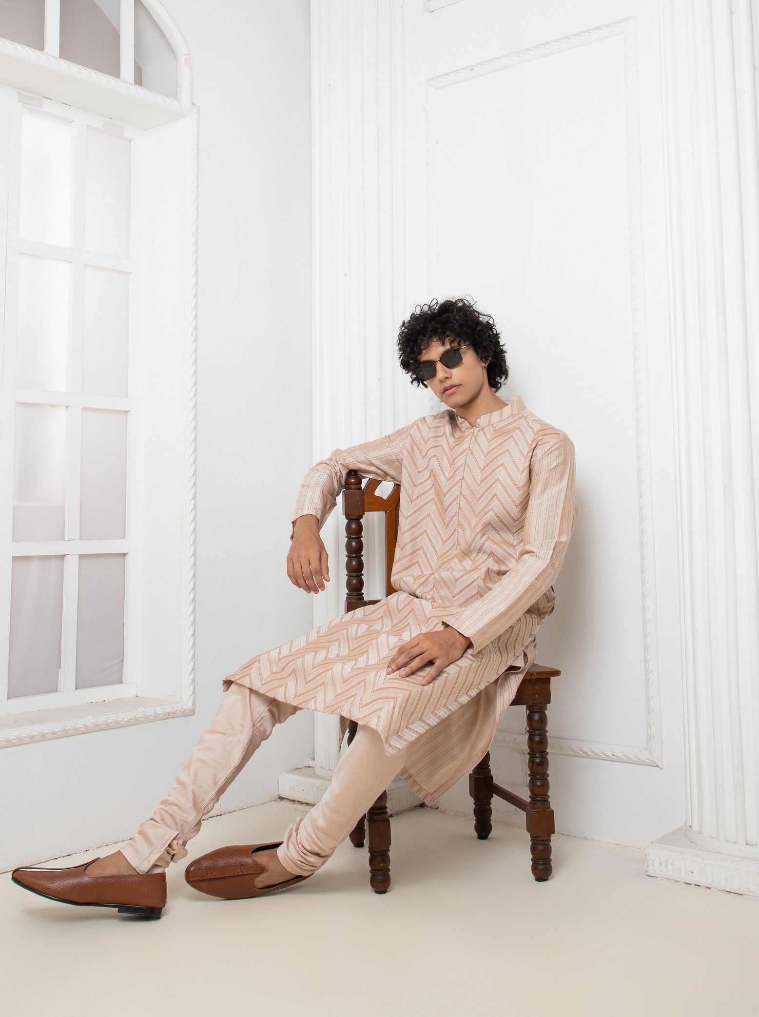 Rose Chevron Pintuck Kurta set