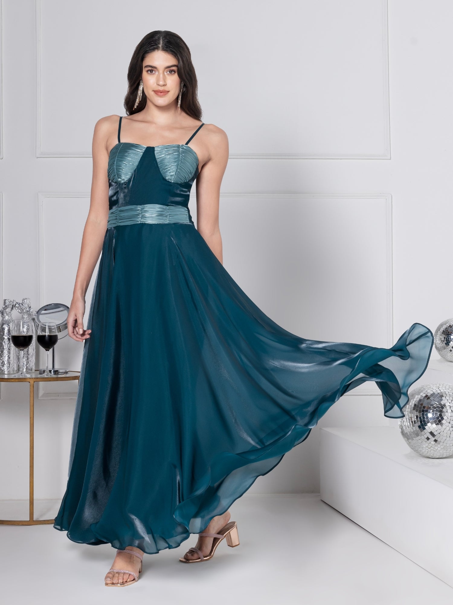 Dark Emerald Glam Maxi Dress
