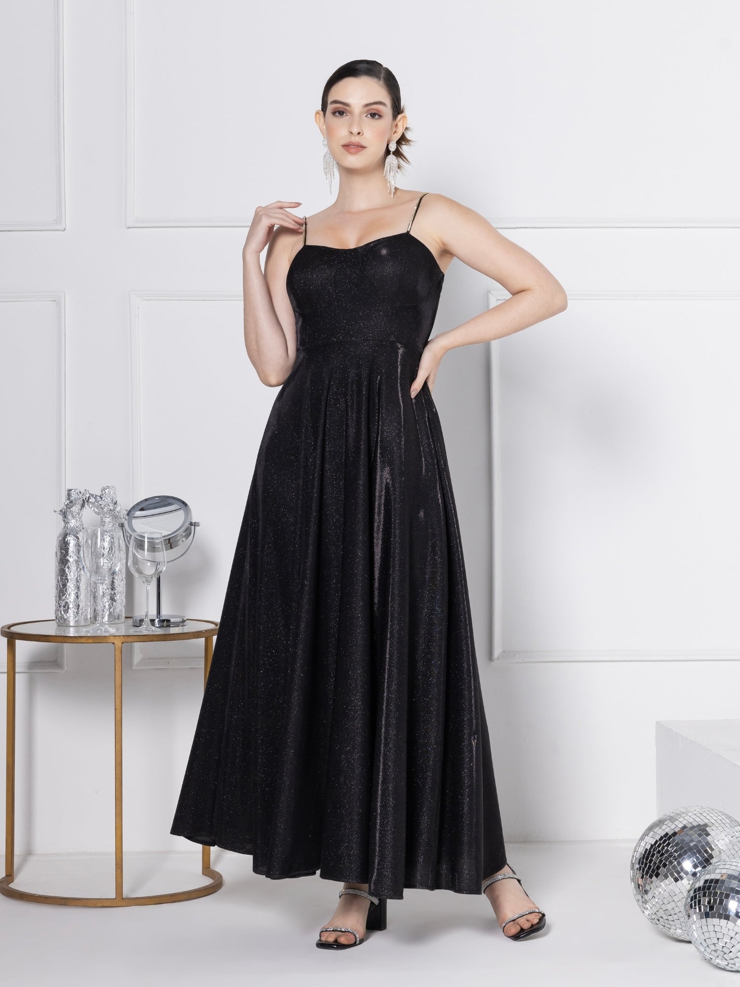 Noir Glitz Elegance Maxi Dress