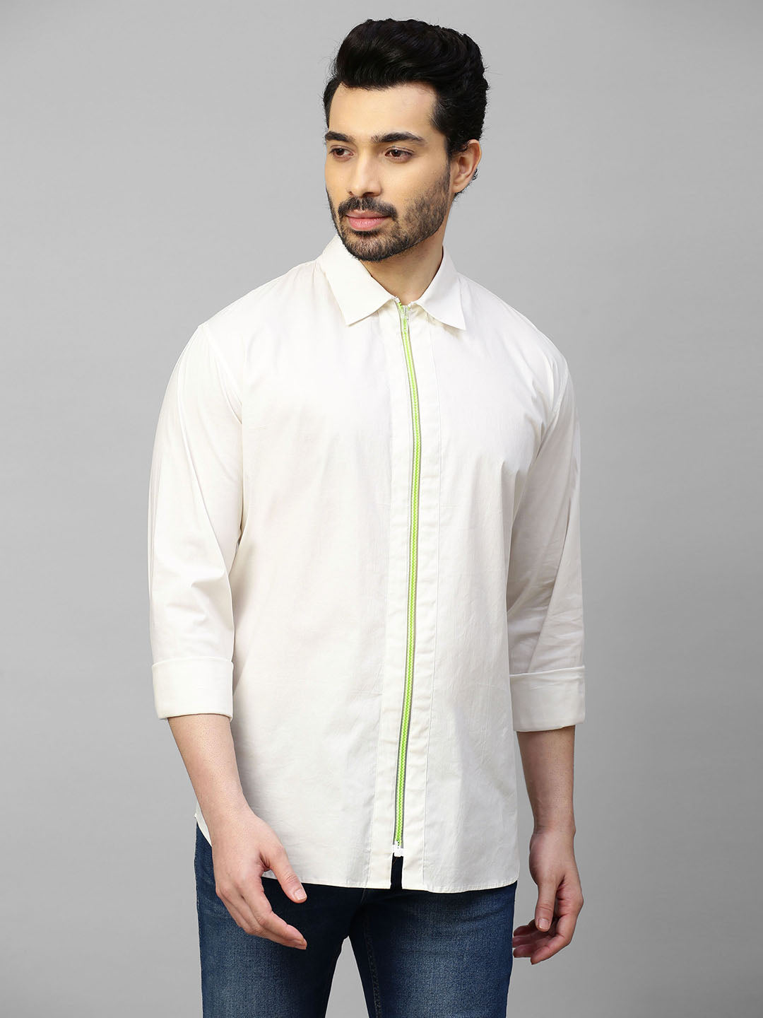 White shirt with Neon zip detail and cross embleshiment on the back