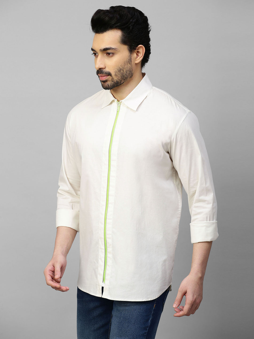 White shirt with Neon zip detail and cross embleshiment on the back