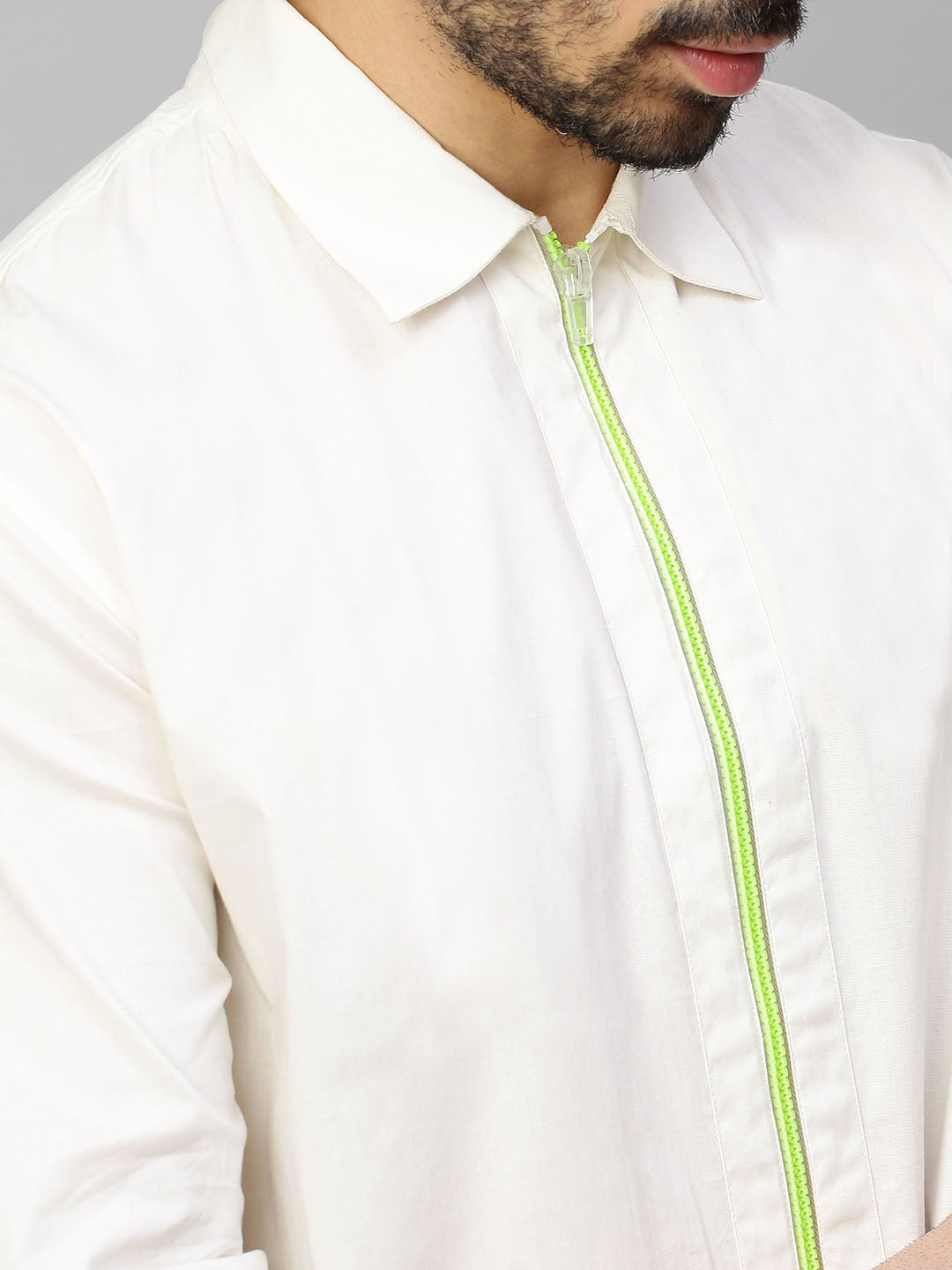 White shirt with Neon zip detail and cross embleshiment on the back