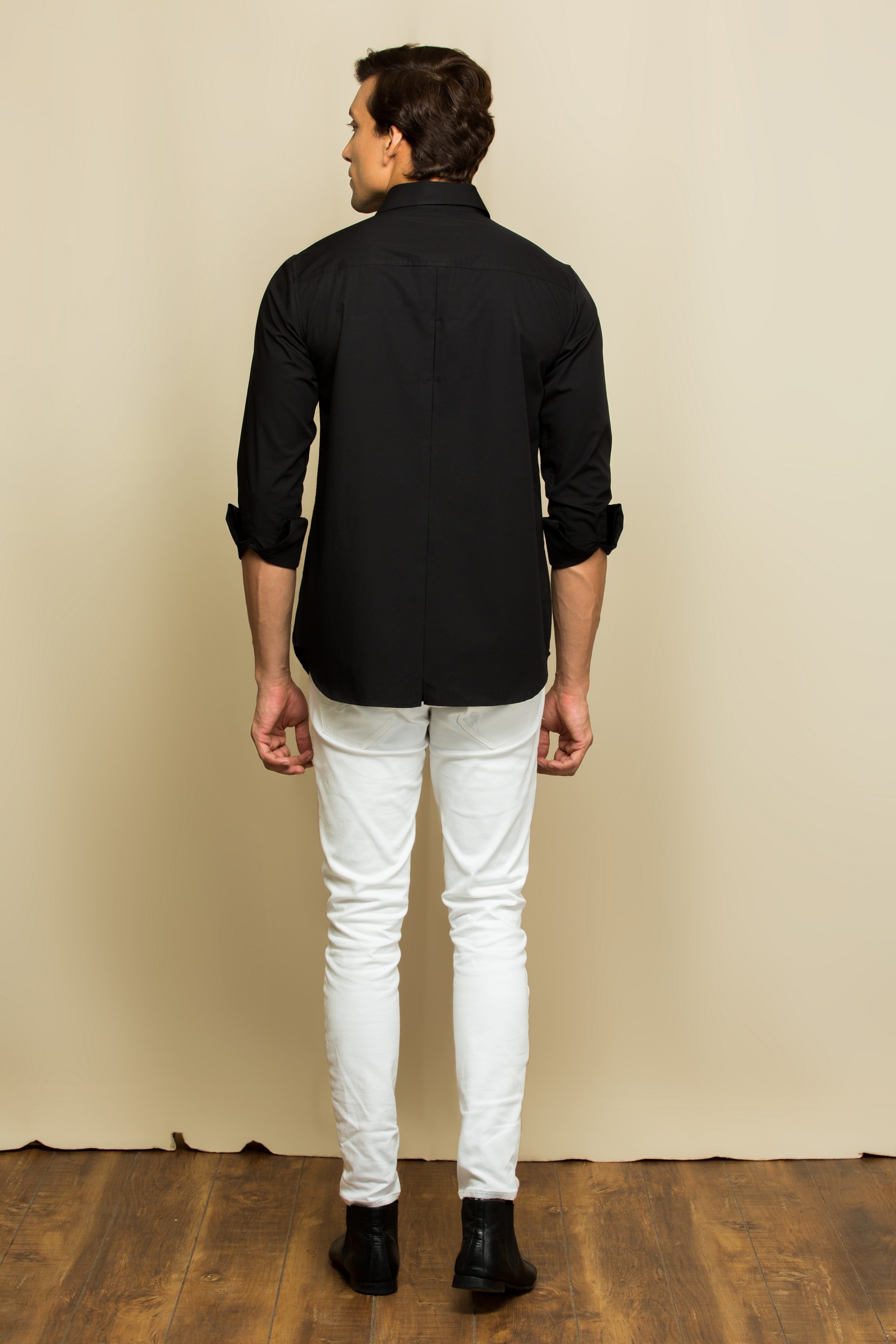 Black shirt with inverted pleat detailing