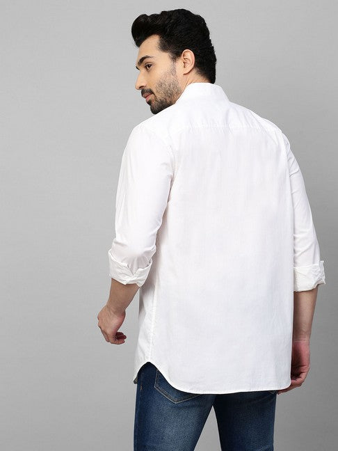 White shirt with Blue stripes panel on chest and dark blue pocket