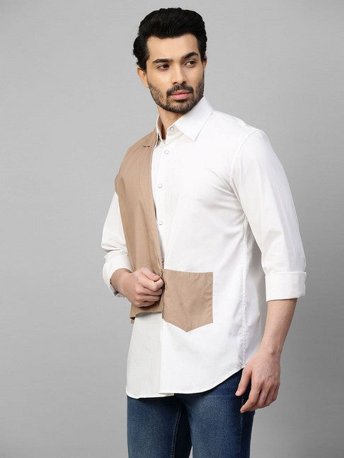 White shirt with double layered Khaki zippered jacket feature