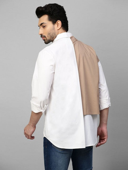White shirt with double layered Khaki zippered jacket feature