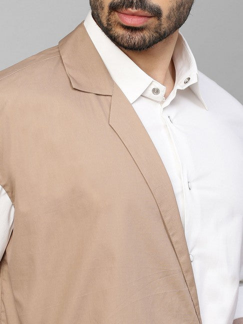 White shirt with double layered Khaki zippered jacket feature
