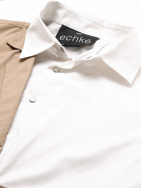 White shirt with double layered Khaki zippered jacket feature