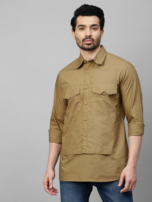 Dark Khaki shirt with double flap feature
