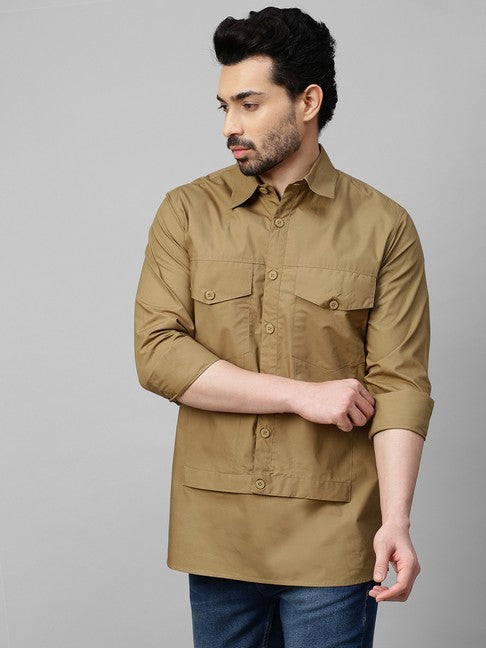 Dark Khaki shirt with double flap feature