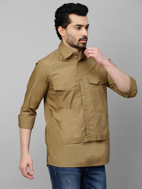 Dark Khaki shirt with double flap feature
