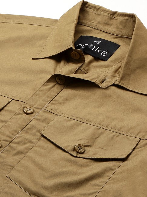 Dark Khaki shirt with double flap feature