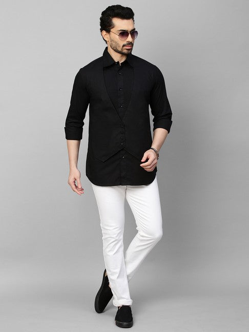 Black waistcoat feature shirt pintucks and 4 self buttons
