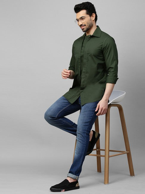 Military green shirt with double plaket