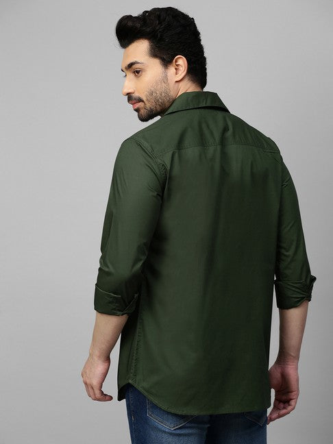 Military green shirt with double plaket