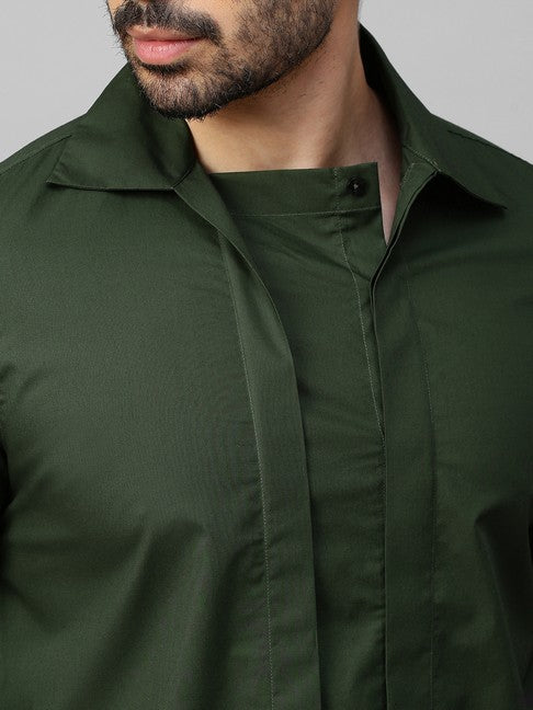 Military green shirt with double plaket