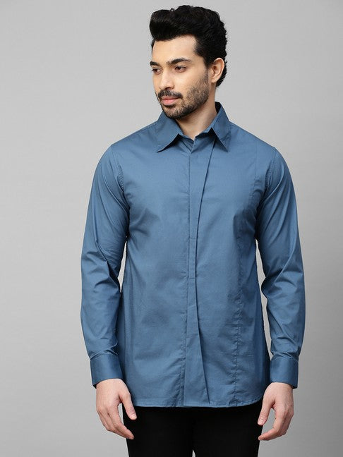 Slate blue shirt with double curved plaket