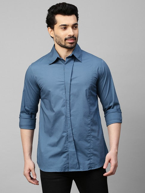 Slate blue shirt with double curved plaket