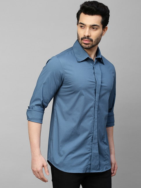 Slate blue shirt with double curved plaket