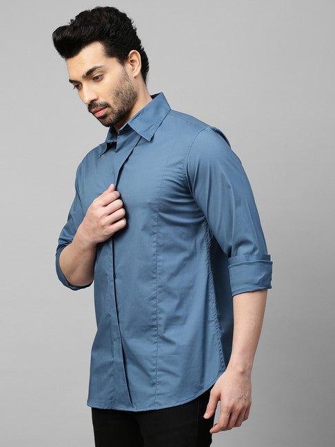 Slate blue shirt with double curved plaket