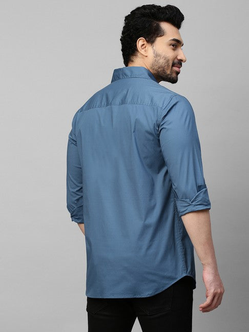 Slate blue shirt with double curved plaket