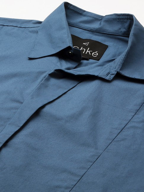 Slate blue shirt with double curved plaket