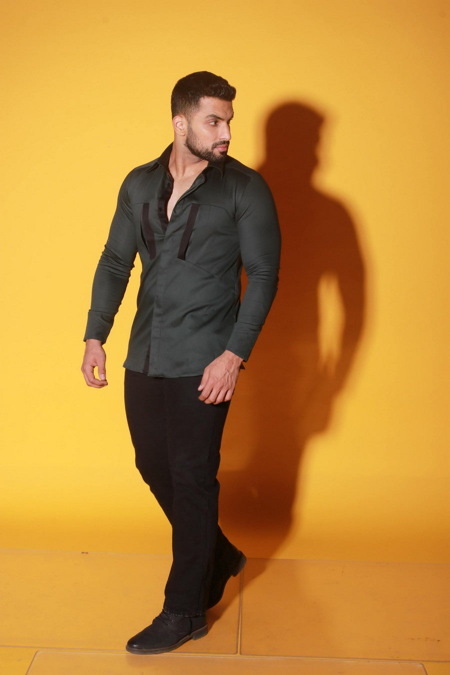 Green shirt with black detailing