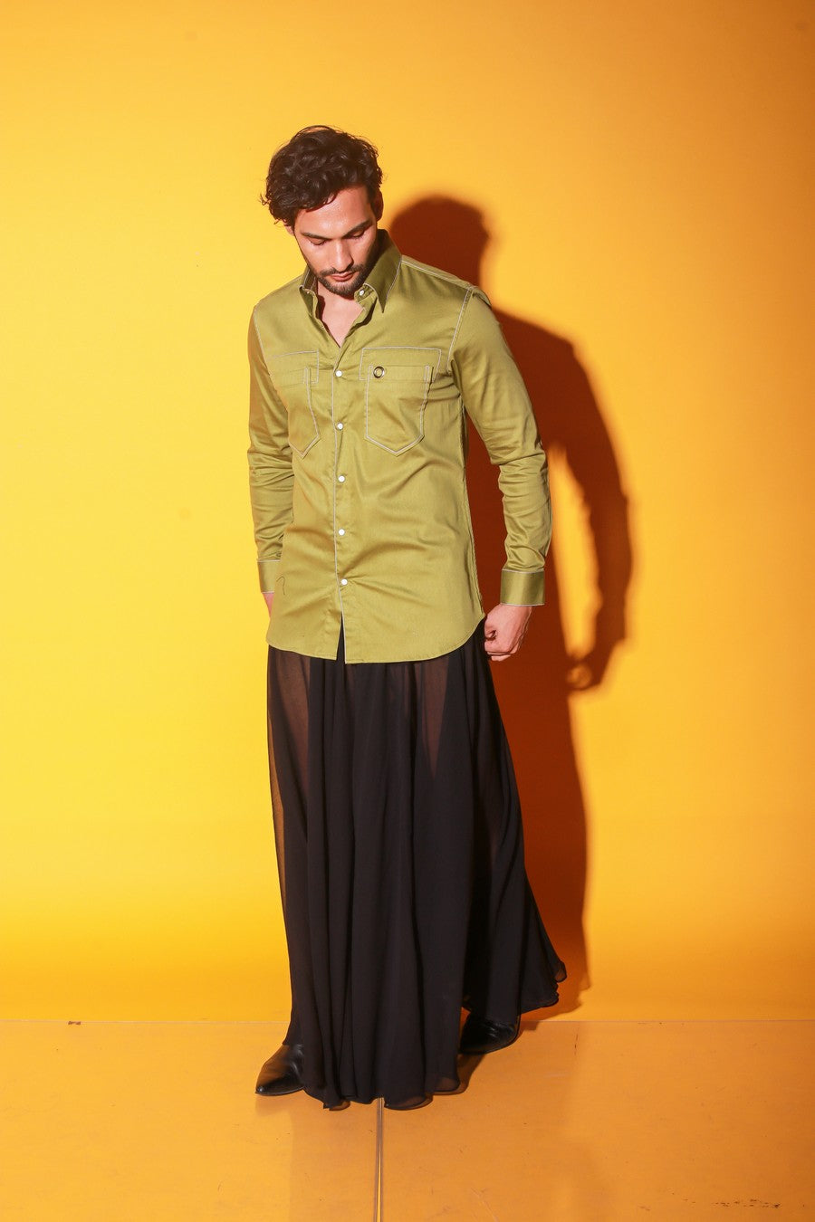 Light green shirt with thick white contrast