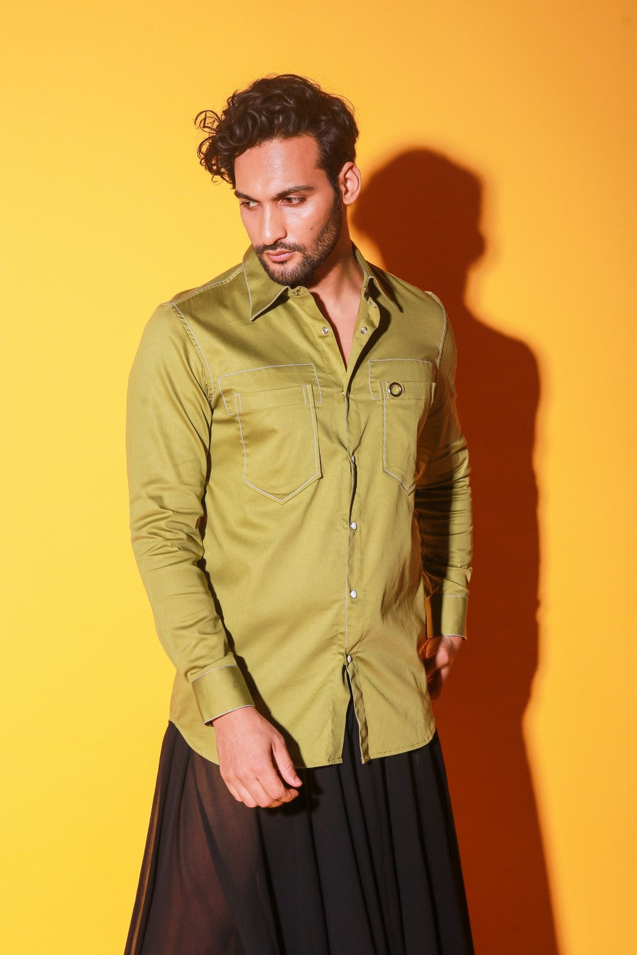 Light green shirt with thick white contrast