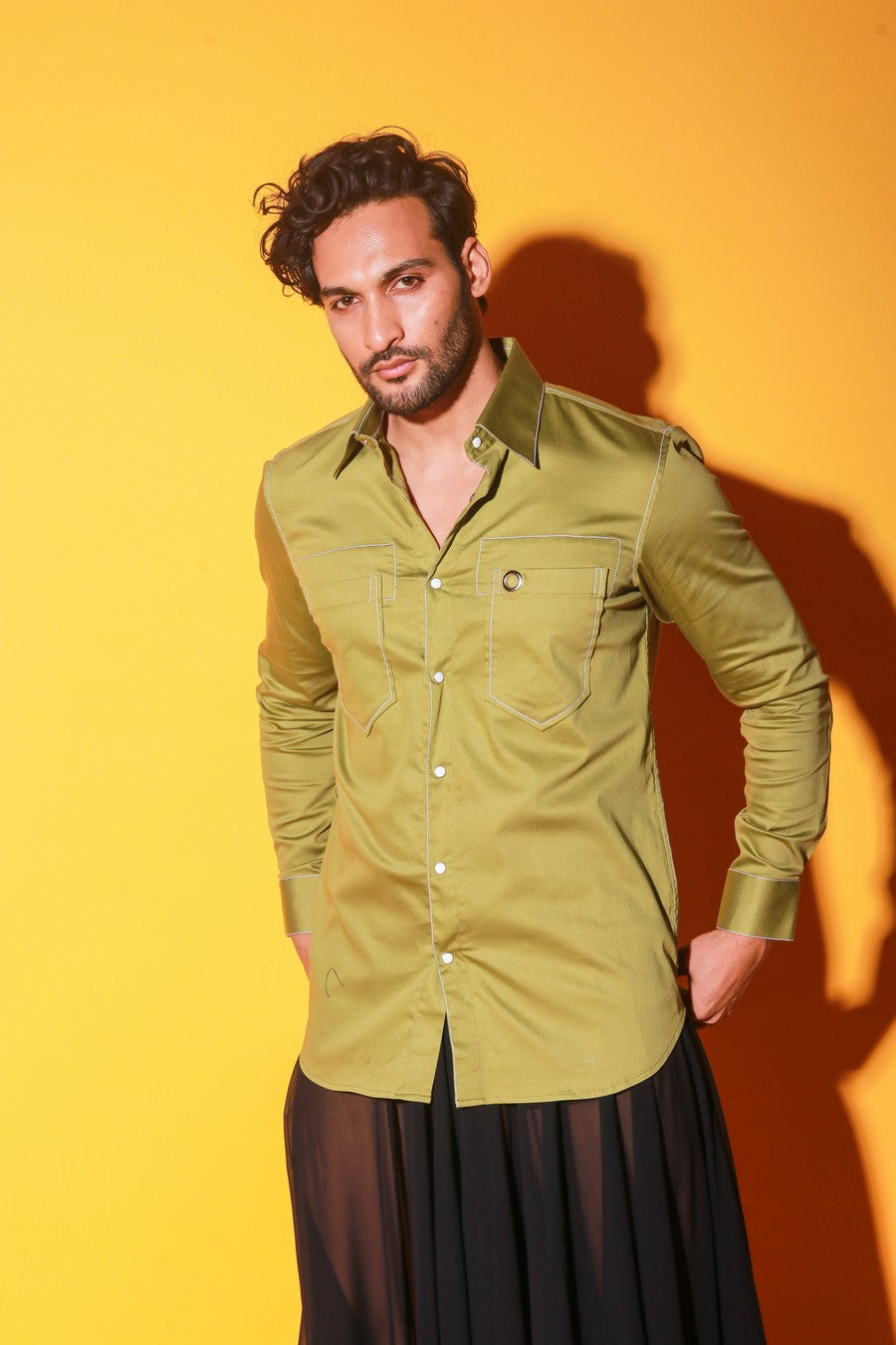 Light green shirt with thick white contrast