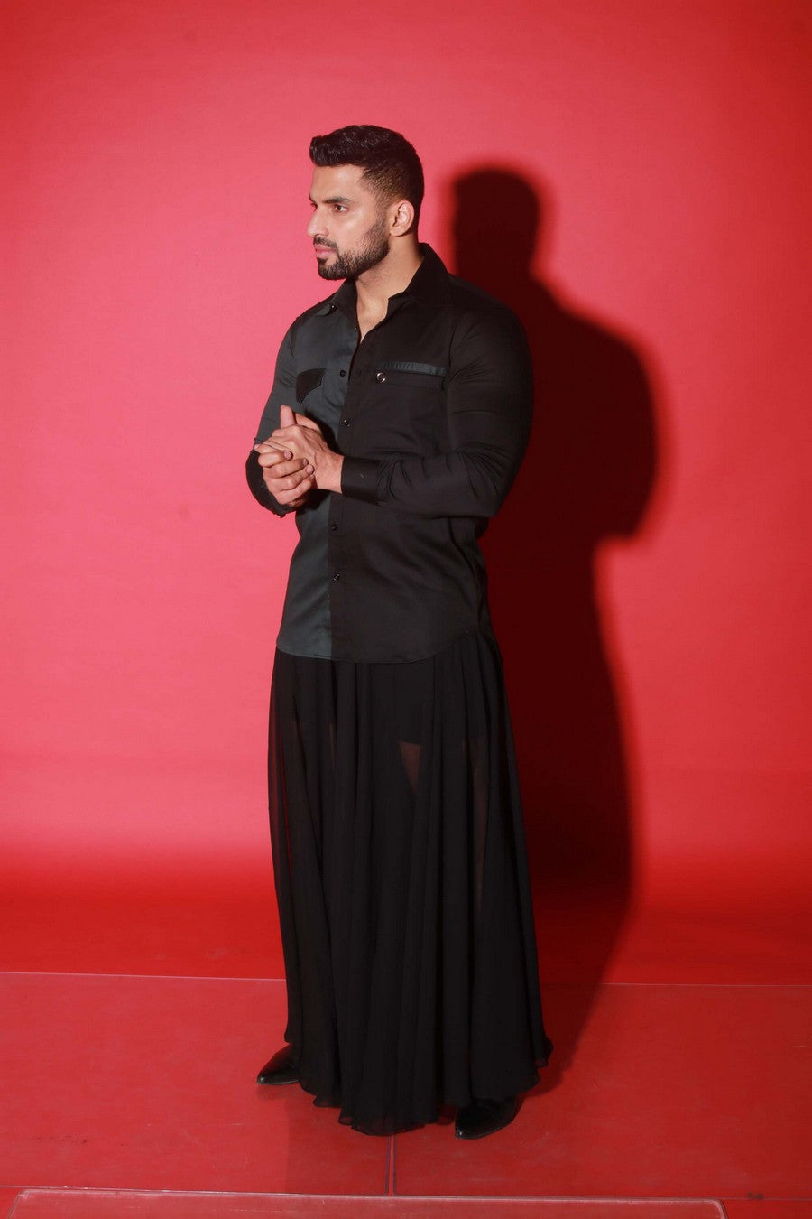 Black & dark green half and half shirt