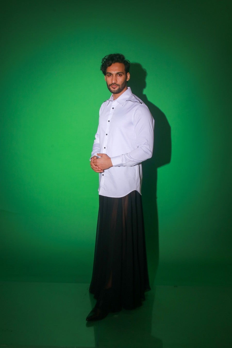 White full sleeves shirt with black zipper feature