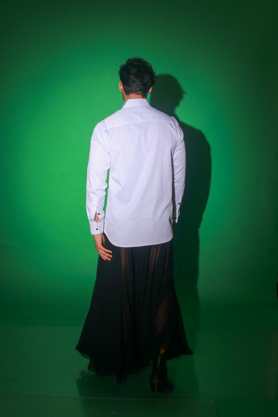 White full sleeves shirt with black zipper feature