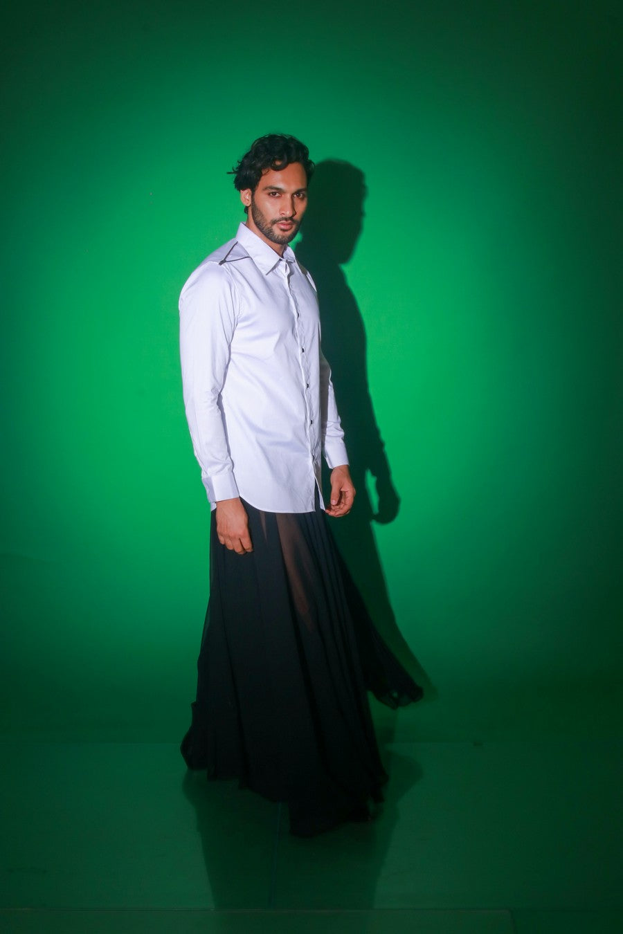 White full sleeves shirt with black zipper feature