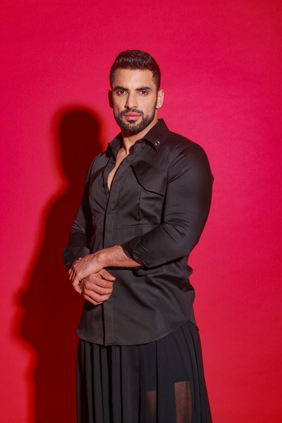 Black full sleeves shirt with slant postman pockets