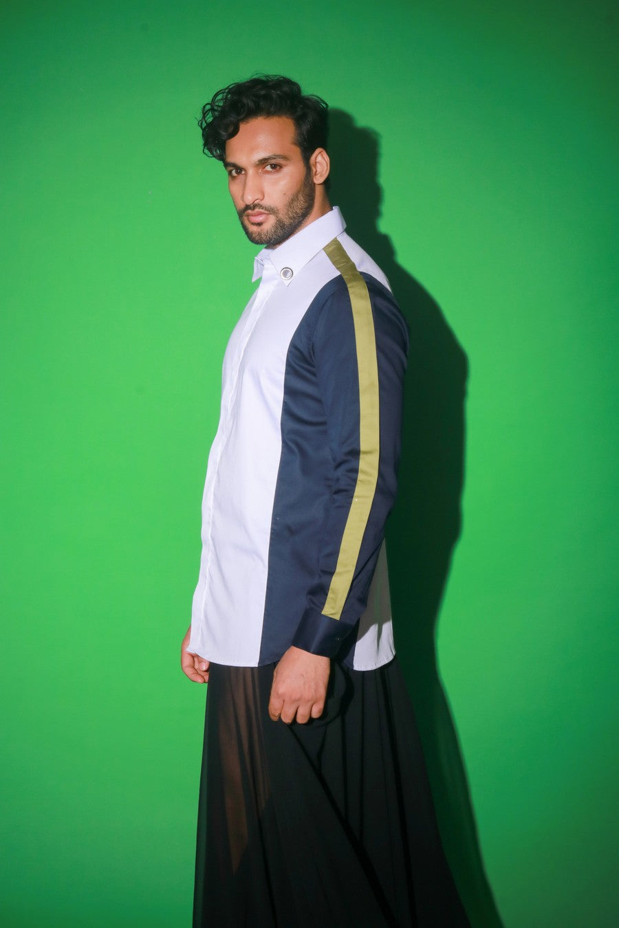 White full sleeves shirt with side blue wings