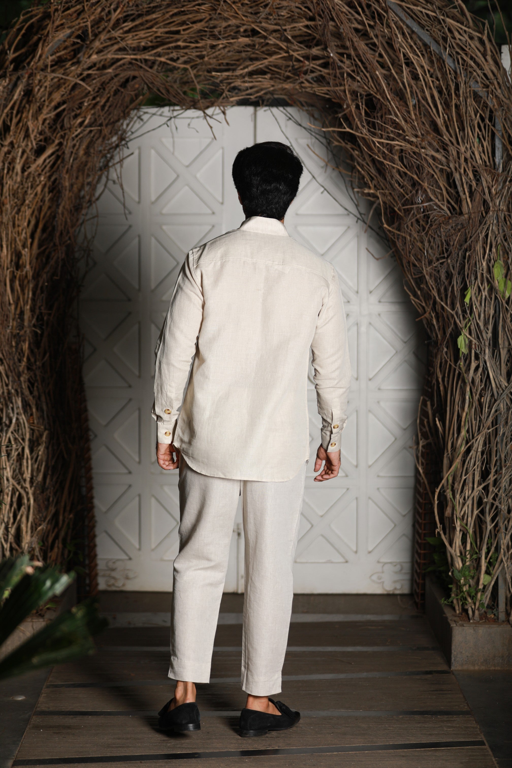 Ecru linen kurta shirt style co-ord set