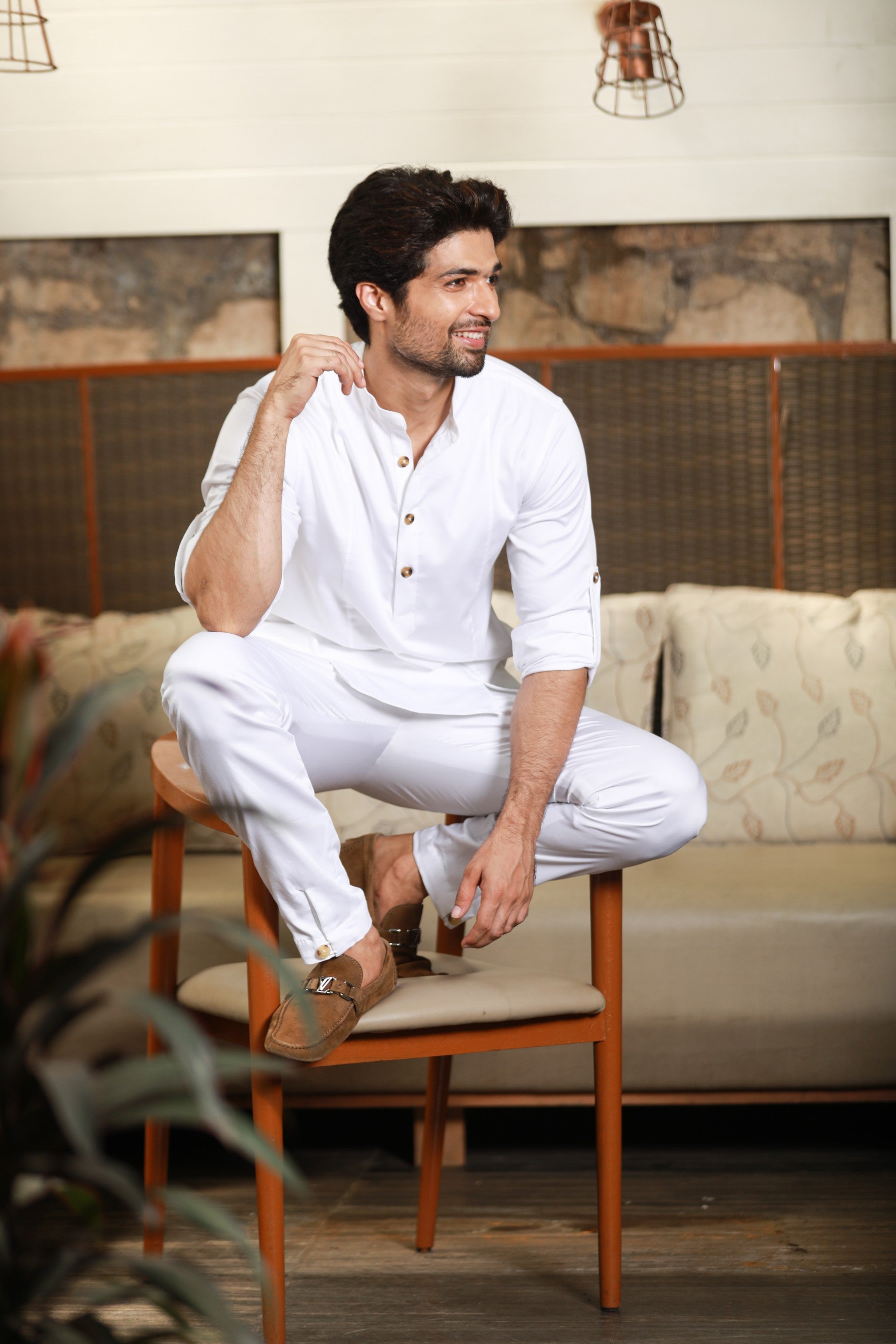 White co-ord set with front back slits