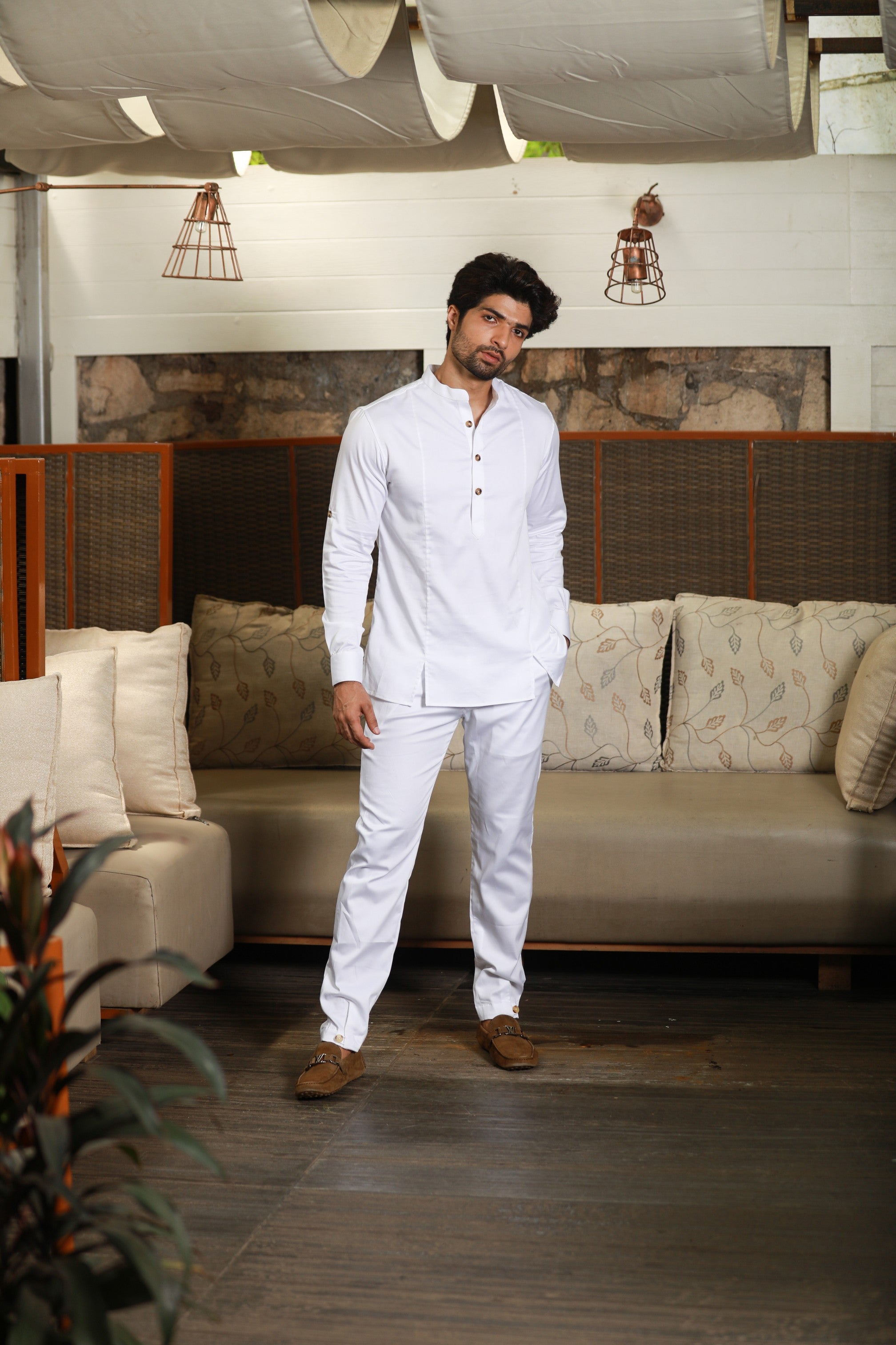 White co-ord set with front back slits